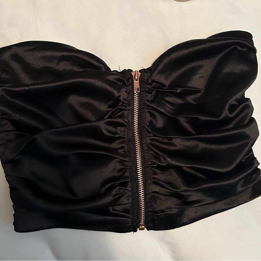Womens black zip crop top